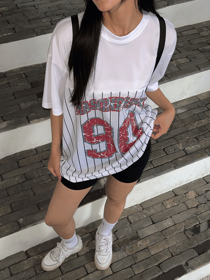 [SALE] 오버핏 메쉬 베이스볼 반팔 티셔츠 (2color)