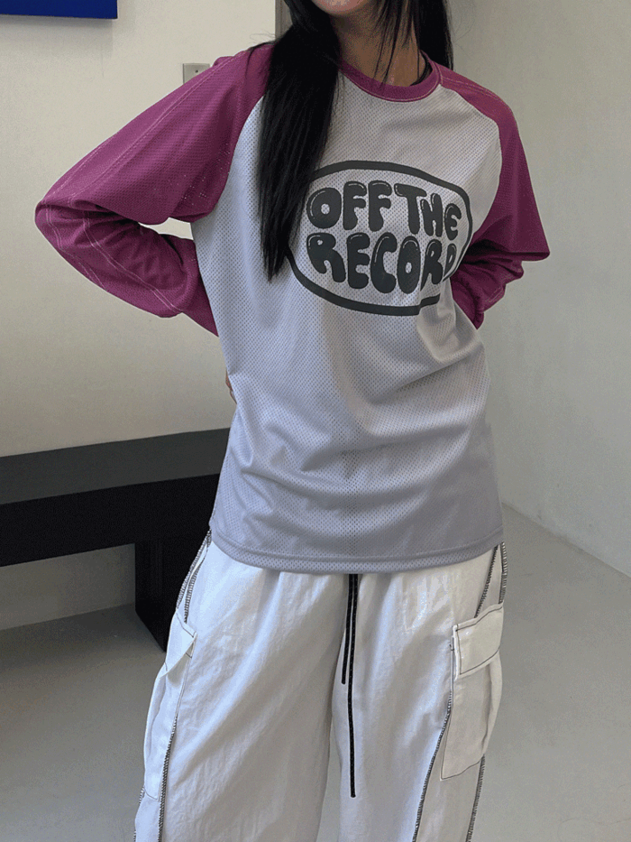 오프 프린팅 메쉬 긴팔 티셔츠 (3color)