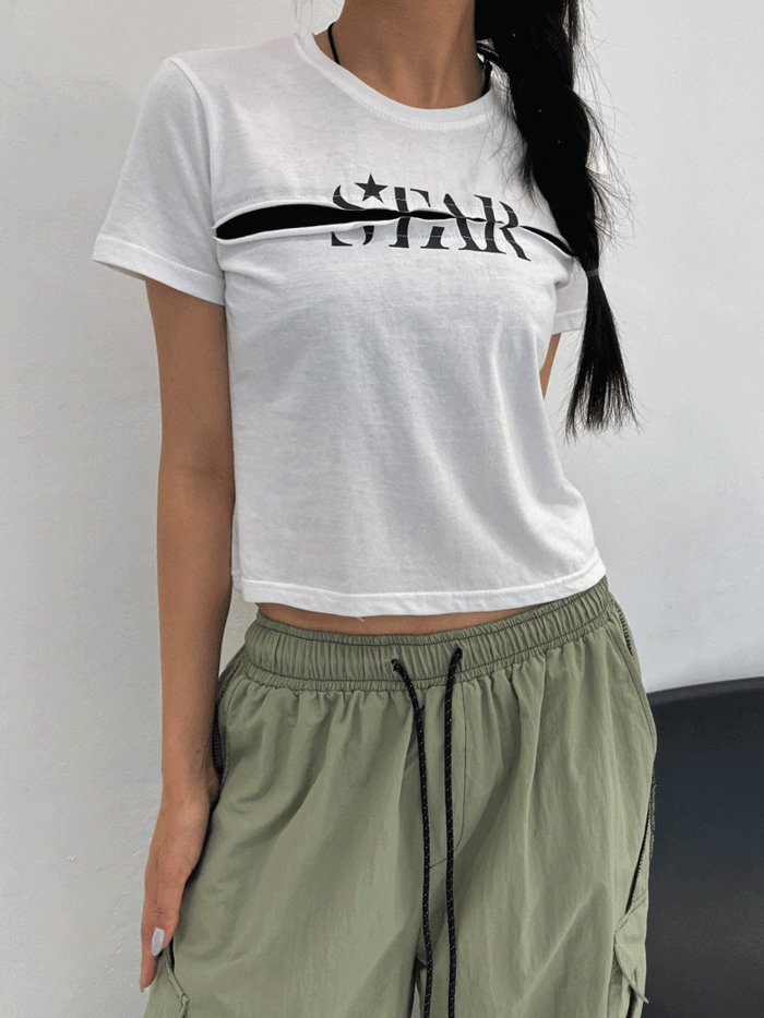 체스트 컷팅 스타 반팔 티셔츠 (3color)